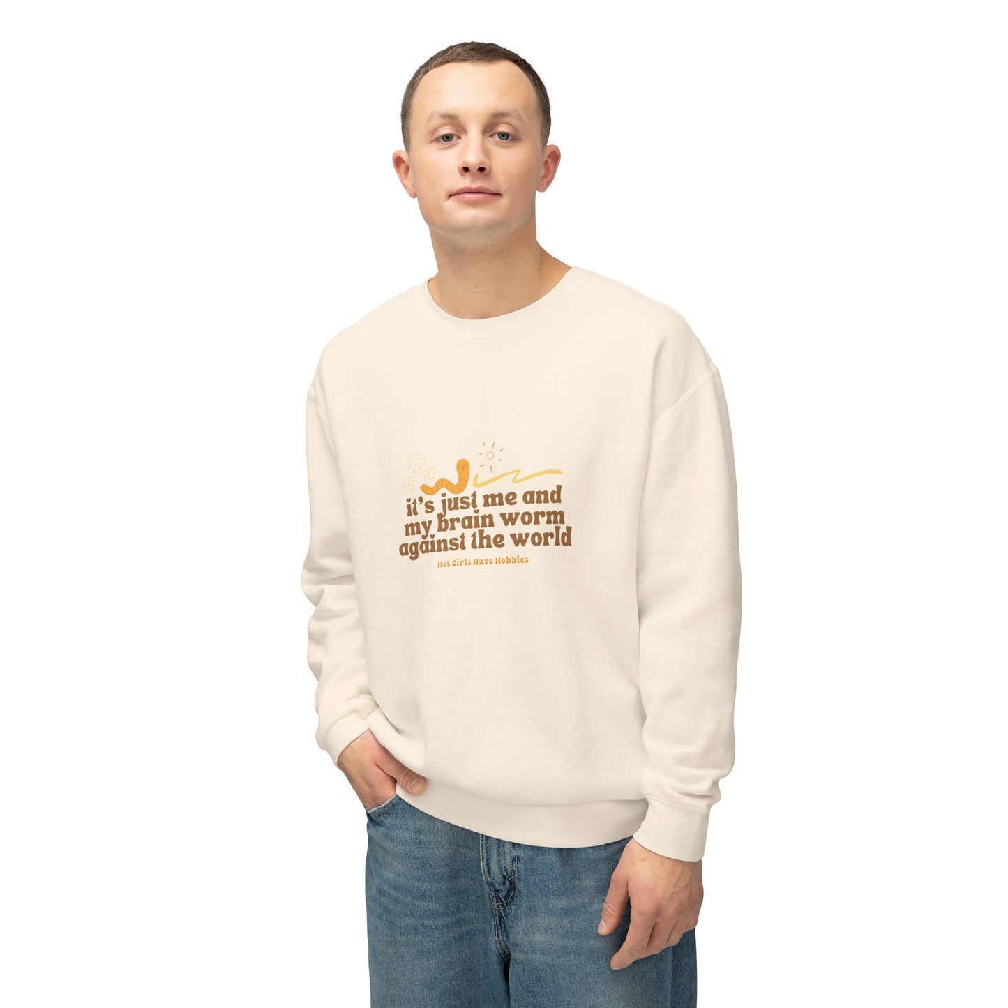 Me and My Brain Worm Against the World Unisex Lightweight Crewneck Sweatshirt