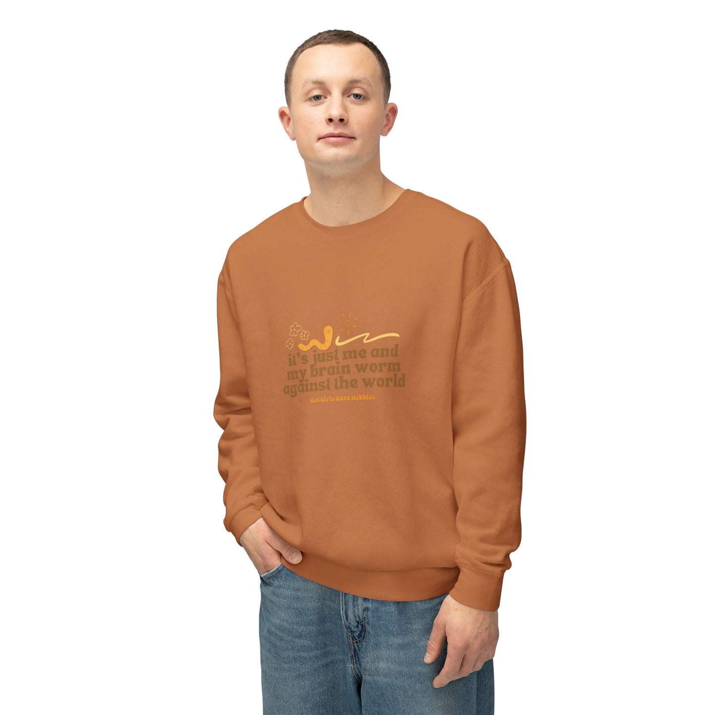 Me and My Brain Worm Against the World Unisex Lightweight Crewneck Sweatshirt