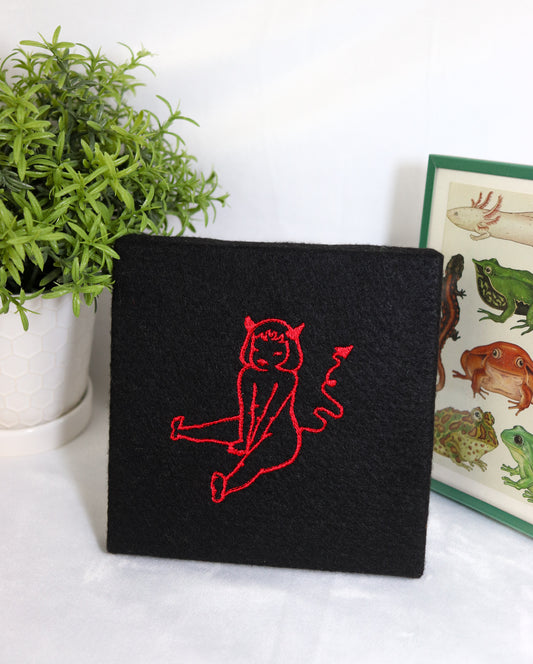 "Devil BB" Embroidered Felt Canvas (Black/Red) - 6 x 6 inches